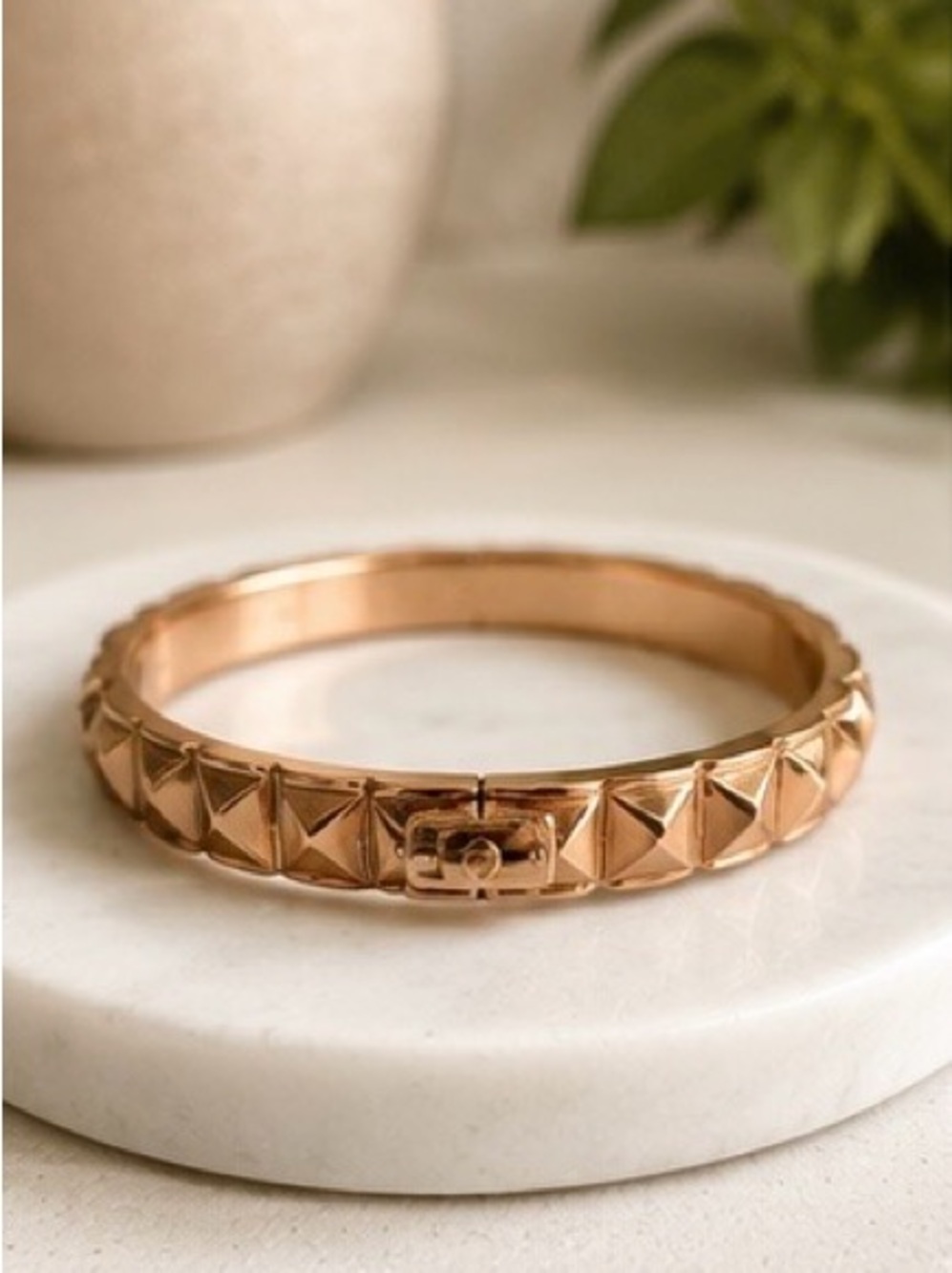 Kate Spade Rose Gold Pyramid Stud Turnlock Hinged Bangle Bracelet